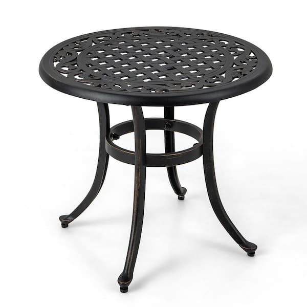 Gymax Cast Aluminum Patio Table 24 in. Outdoor Round Side Table Anti-Rust Coffee Bistro Table