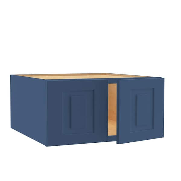 Home Decorators Collection Grayson 27 in. W x 24 in. D x 12 in. H Assembled Plywood Wall Bridge Kitchen Cabinet in Mythic Blue with Soft Close