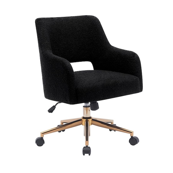 WESTINFURNITURE Stain Resistant Boucle Fabric Upholstered Adjustable Height Office Vanity Swivel Task Chair with Wheels in Black
