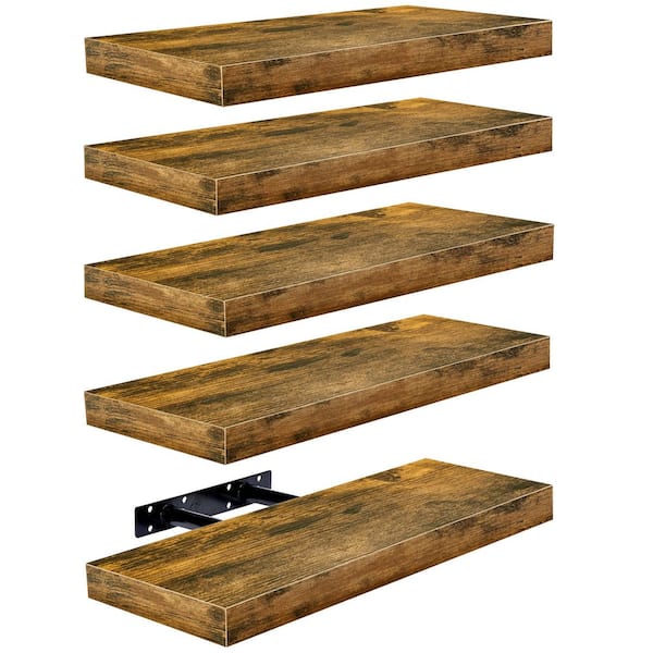 Floating Shelves, 16.25 in. W x 5.5 in. D Brown Composite Decorative Wall Shelf, Wall Mounted for Home Decor (Set of 5)