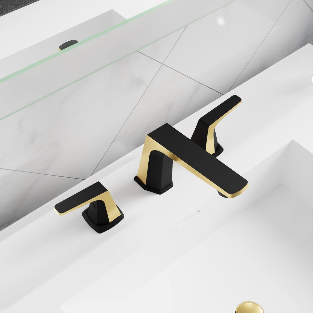 Matte Black and Brushed Gold Widespread Bathroom Faucet with Drain Assembly