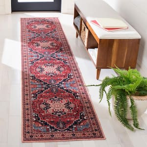 Serapi Red/Beige 2 ft. x 9 ft. Machine Washable Geometric Border Runner Rug