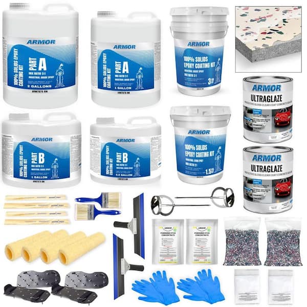 4.5 Gal. Tan Gloss 2 Part 900 sq.ft. Epoxy Kit Interior/Exterior Concrete Basement & Garage Roller Floor Paint Coating