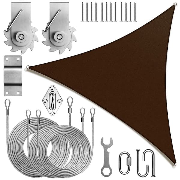 Unbranded 10 ft. x 10 ft. x 10 ft. Triangle Sun Shade Sail with Hardware TAWAL-Brown