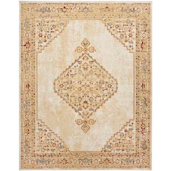 Grafix Cream Multicolor 5 ft. x 7 ft. Center medallion Traditional Area Rug