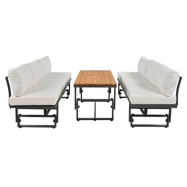Zeus & Ruta 3-Piece Meatl Outdoor Patio Conversation Seating Set with Height-adjustable Seating and Coffee Table