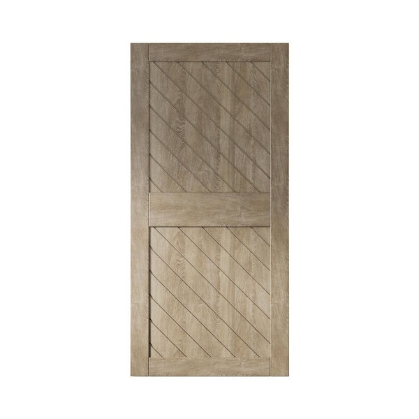 HOMACER XT2 40 in. x 84 in. C-Panel Solid Core Classic Gray Slanted Stripe Design Pine Wood Interior Sliding Barn Door Slab