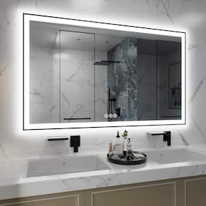 60 in. W x 36 in. H Large Rectangular Framed LED Light Anti-Fog Wall Bathroom Vanity Mirror Front Light in Matte Black
