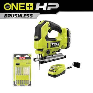 ONE+ HP 18V Brushless Cordless Jig Saw Kit w/ 2.0 Ah HIGH PERFORMANCE Battery, Charger, & (10-Piece) Jig Saw Blade Set