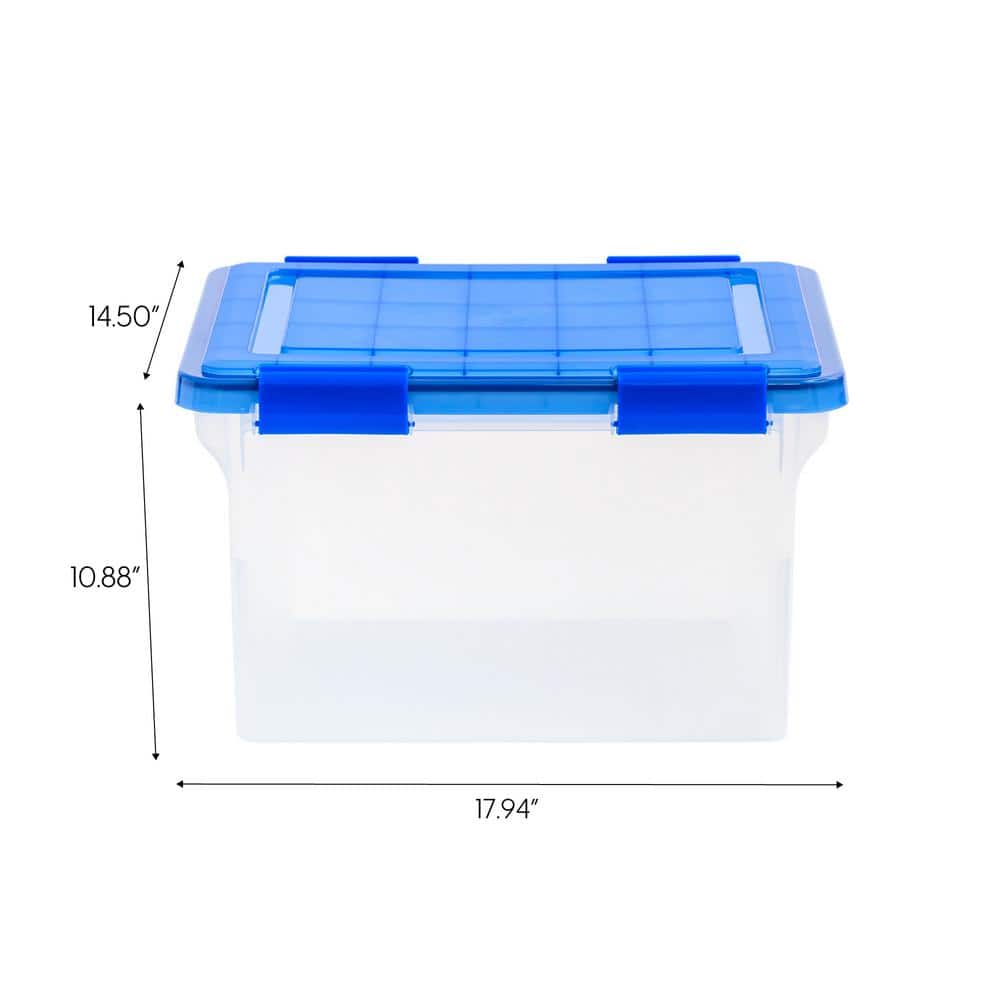 Clear and Blue Plastic Stackable File Storage Boxes, Set of 3