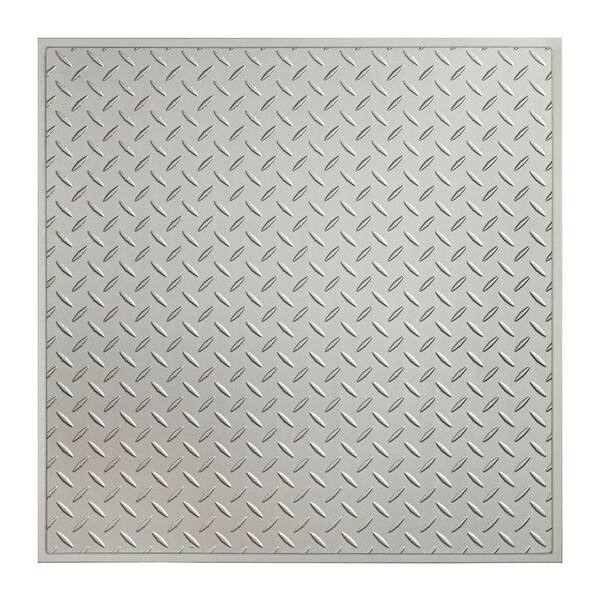 Fasade Diamond Plate 2 ft. x 2 ft. Revealed Edge Vinyl Lay-In Ceiling Tile in Argent Silver