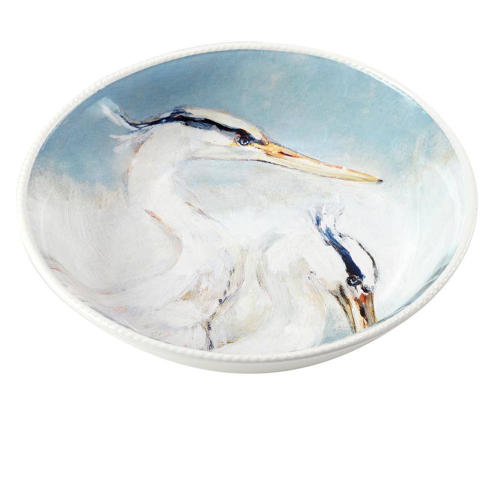 Shorebirds Multicolor Ceramic Serving Bowl with Embossed Rim