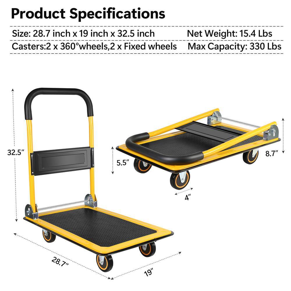 Yellow Foldable Steel Platform Hand Cart with Wheels