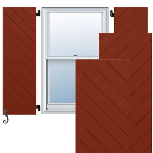 Ekena Millwork EnduraCore Diagonal Slat Modern Style 15 in. W x 80 in. H Raised Panel Composite Shutters Pair in Pepper Red