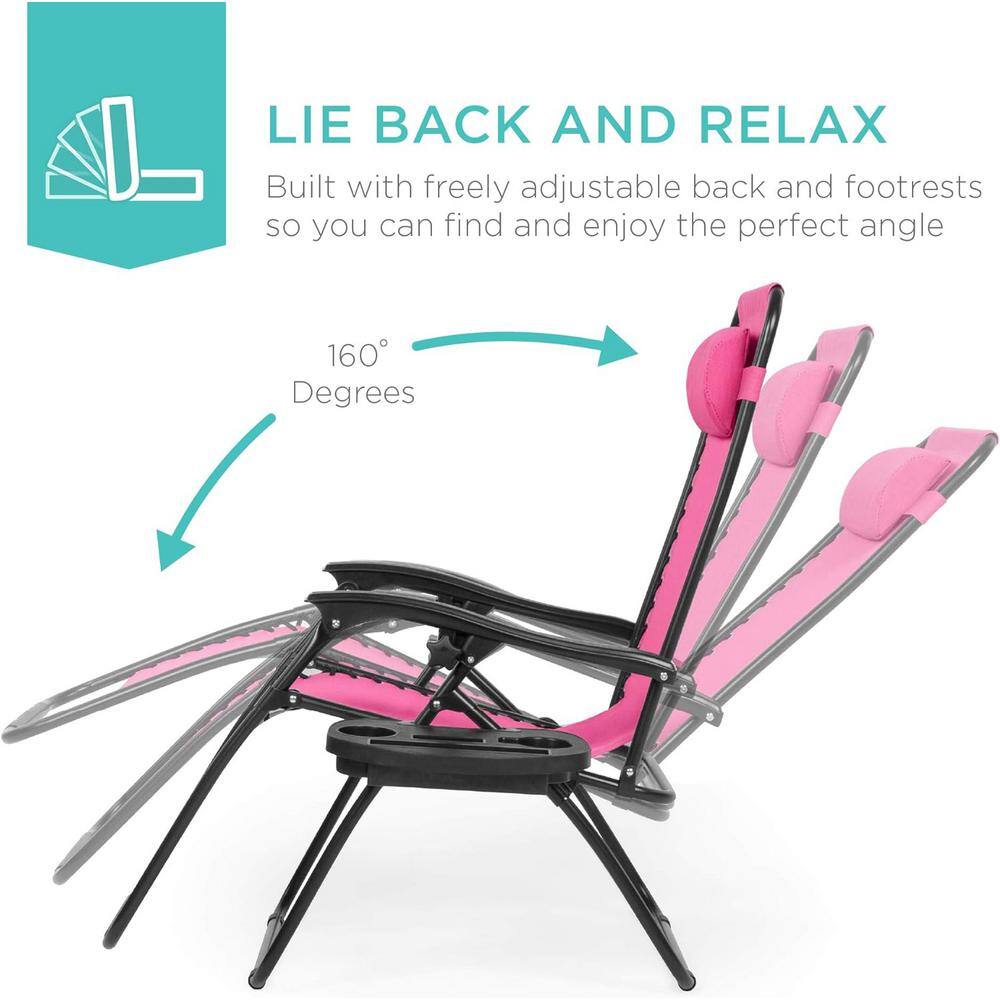 Set of 2 Pink Zero Gravity Reclining Beach Loungers with Cushions