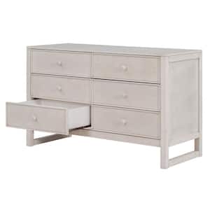 Rustic 6-Drawer Anitque White Dresser Wooden (30 in. H x 47.8 in. W x 18.9 in. D)