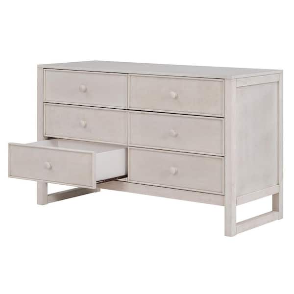 Harper & Bright Designs Rustic 6-Drawer Anitque White Dresser Wooden (30 in. H x 47.8 in. W x 18.9 in. D)