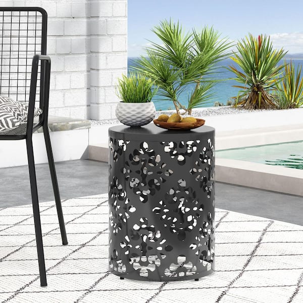 Modern Outdoor Metal Side Table-Large Powder-Coated Iron End Table