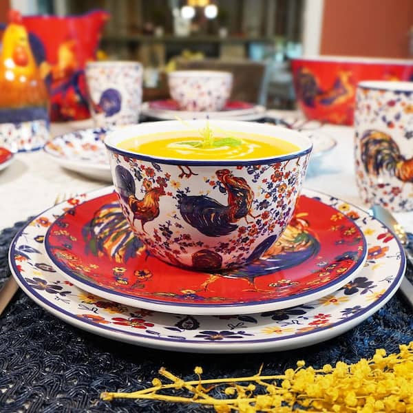 Certified International Morning Rooster 16-Piece Multi-Colored