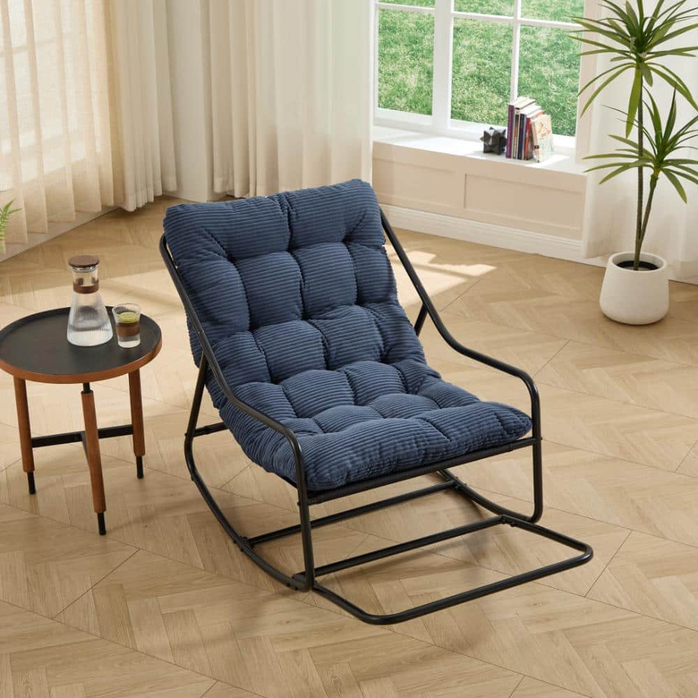 Outdoor Rocking Chair Thick Soft Cushion for Living Room Bedroom Reading Black Frame Navy Blue price history on PriceWatchPro