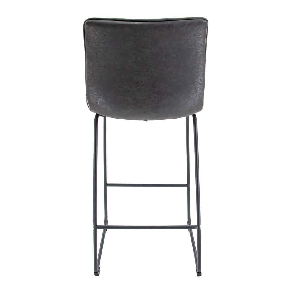 Charcoal Black Modern Leather Bar Stools with Iron Base, Set of 2