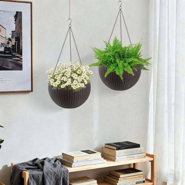 Unbranded Brown Resin Hanging Basket, Hanging Planters for Indoor Outdoor  Plants, Self Watering Hanging Pot w/Self Watering,2-Pack W3213P383079Q