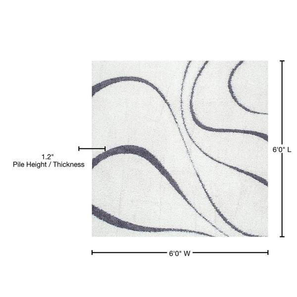 nuLOOM Carolyn Contemporary Curves Shag White 6 ft. Square