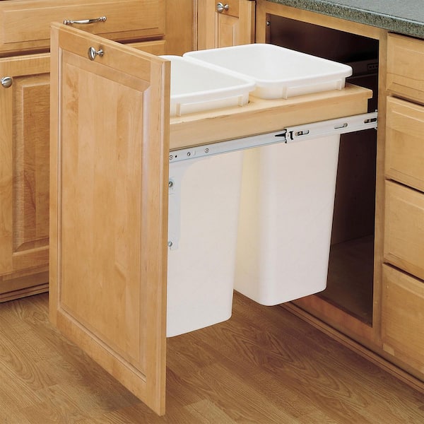 White 18 in. W Double 50 qt. Pull Out Top Mount Container, Full Hgt Cabinet
