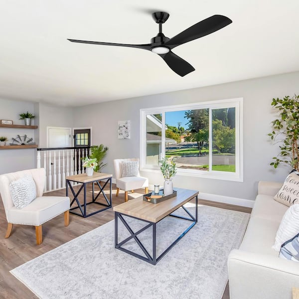 60 in. Indoor Integrated LED Black Dimmable Ceiling Fan with Light, Remote Control and 6-Speed DC Motor