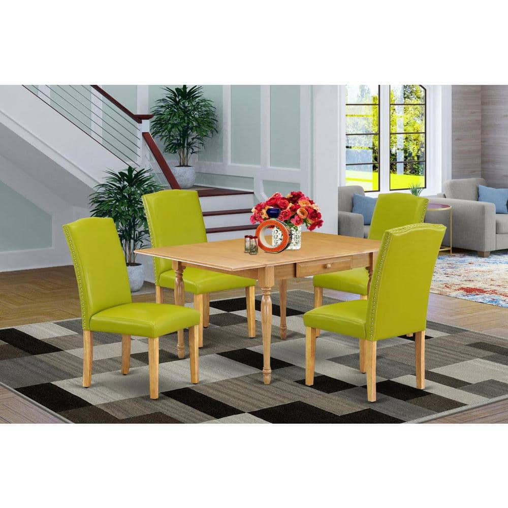 5-Piece Natural Oak Finish Solid Wood Top - Dining Room Set with Dropleaf - Seats 4