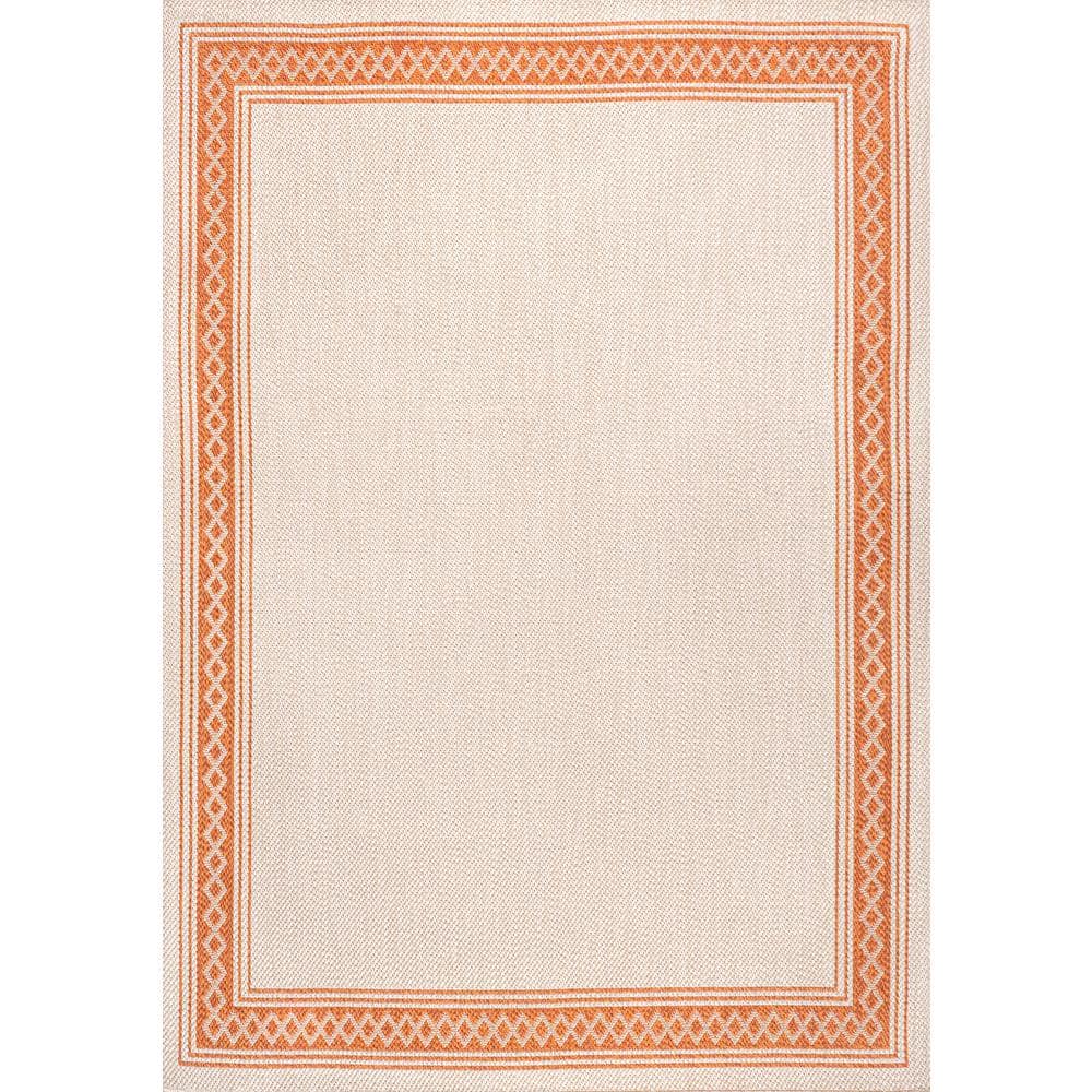 Modern Cream/Orange Geometric Indoor/Outdoor Synthetic Rug - 3' x 5'