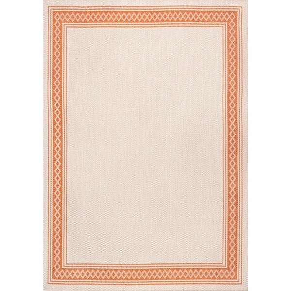 Lucia Classic Diamond Border Cream/Orange 8 ft. x 10 ft. Indoor/Outdoor Area Rug