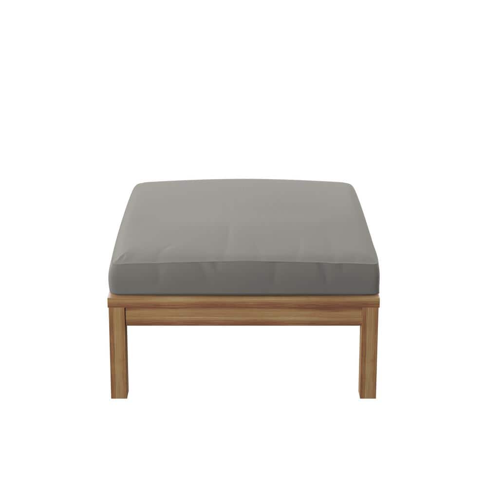 TK CLASSICS Acacia Wood Outdoor Ottoman/Coffee Table with Grey Cushion
