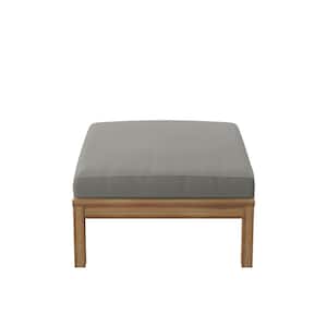 Acacia Wood Outdoor Ottoman/Coffee Table with Grey Cushion