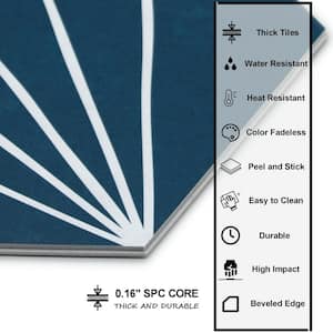 Art Deco Hexagon Blue 8 in. x 9 in. Vinyl Peel and Stick Backsplash Wall and Floor Tile (5.85 sq. ft./Case)