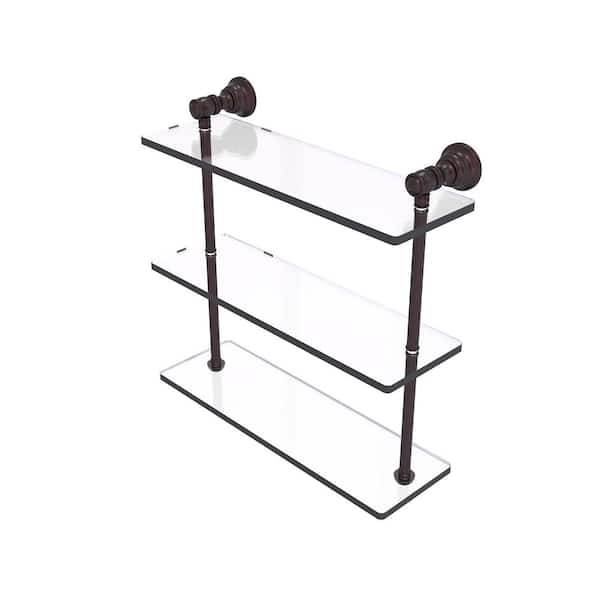 Allied Brass Carolina 16in. x 16in. x 5.54in. Brass Rectangular Triple Glass Shelf in Antique Bronze