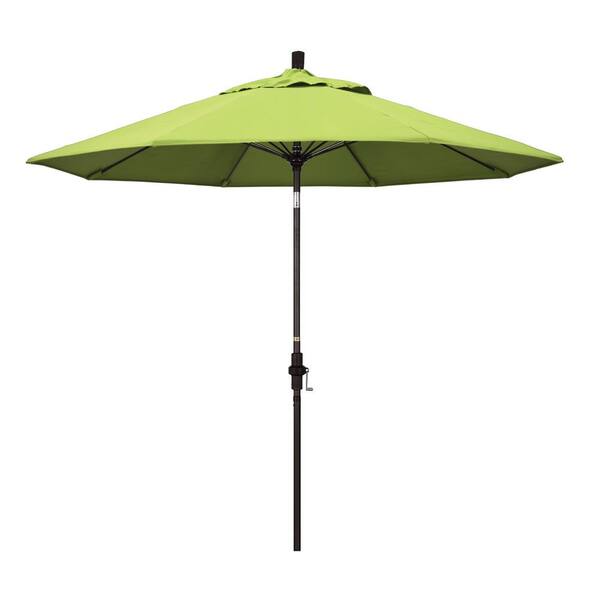 California Umbrella 9 ft. Bronze Aluminum Market Collar Tilt Crank Lift Patio Umbrella in Parrot Sunbrella