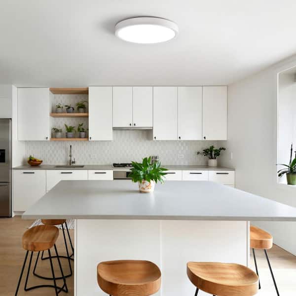9.06 in. 1-Light Round White Dimmable LED Flush Mount Ceiling Lighting for Dining Room