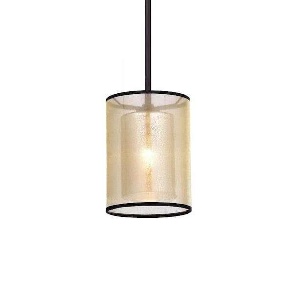 Warehouse of Tiffany Corman 1-Light Bronze Pendant with Fabric Shade