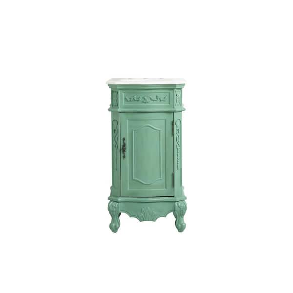 Unbranded Simply Living 19 in. W x 19 in. D x 36 in. H Bath Vanity in Vintage Mint with White And Brown Vein Marble Top