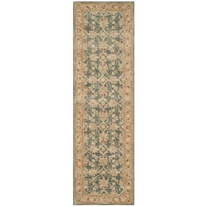 Antiquity Teal Blue/Taupe 2 ft. x 6 ft. Border Runner Rug