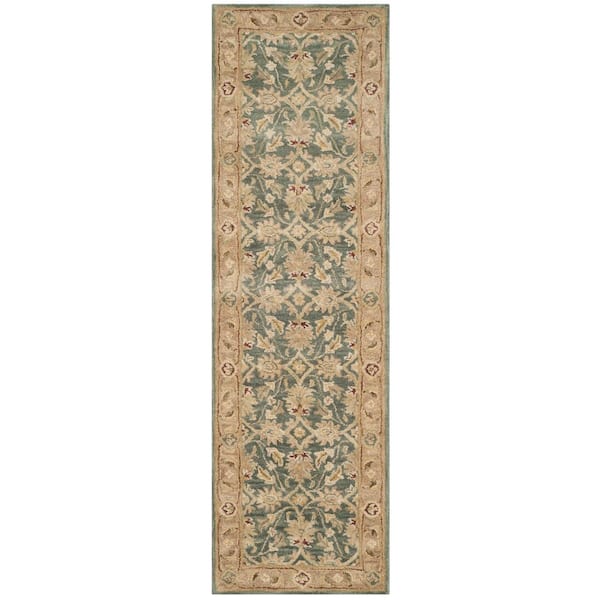 SAFAVIEH Antiquity Teal Blue/Taupe 2 ft. x 8 ft. Border Runner Rug