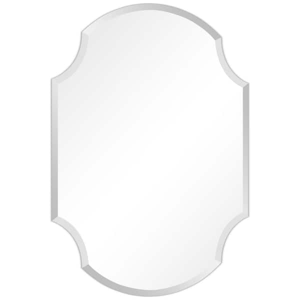 Empire Art Direct Frameless Beveled Octagonal Scallop Black Matte Finished Wall Mirror, 28 in. x 38 in.