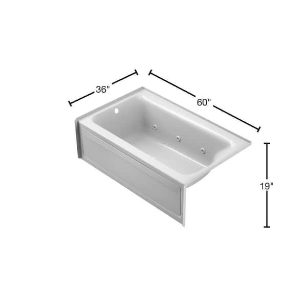 PROJECTA 60 in. x 36 in Acrylic Right-Hand Drain.Rectangular Alcove Whirlpool Bathtub in White