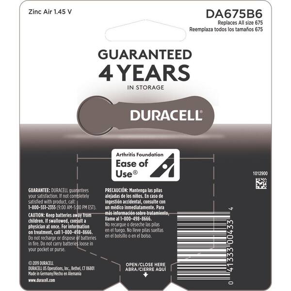 Duracell Size 675 Zinc Hearing Aid Battery 6 Pack The Home Depot