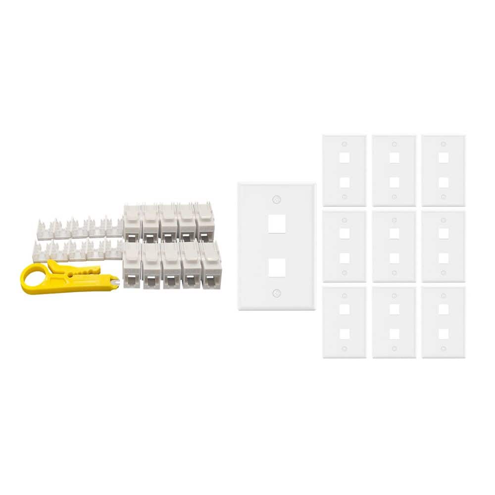 10-Pack 1-Gang White Keystone Plastic Wall Plates 2-Port & 10 Cat 6 RJ45 Keystone Jacks White price history on PriceWatchPro