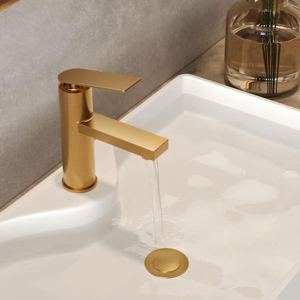 6 in. Single Handle Single Hole Bathroom Faucet with Pop-Up Drain and Spot Resistant 1.2 GPM in Brushed Gold