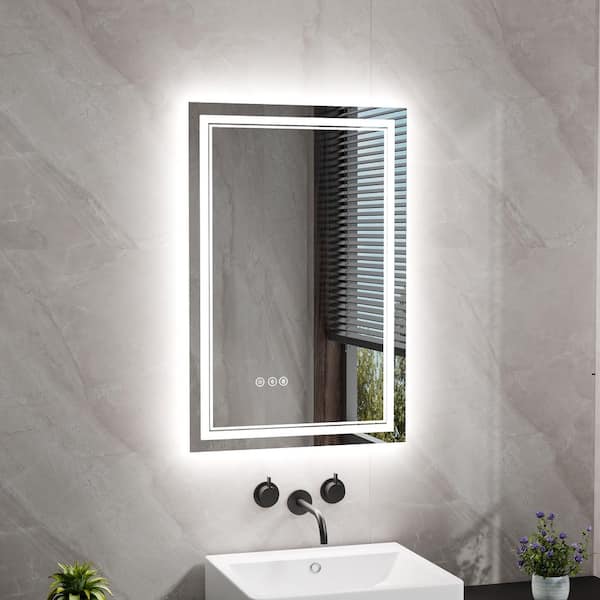 Hans 24 in. W x 36 in. H Rectangular Frameless Backlit LED Touch Sensor Anti-Fog Dimmable Wall Bathroom Vanity Mirror