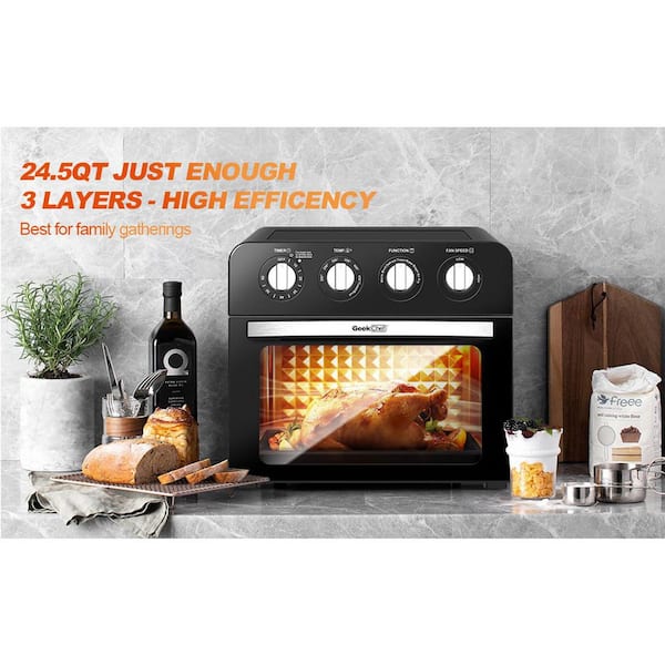Black Air Fryer Oven, Countertop Toaster Oven with 3-Rack Levels