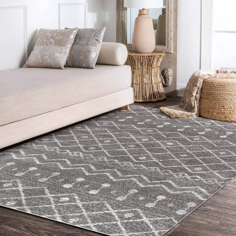 Modern Moroccan-Inspired Gray Synthetic Area Rug - Easy Care 3x5